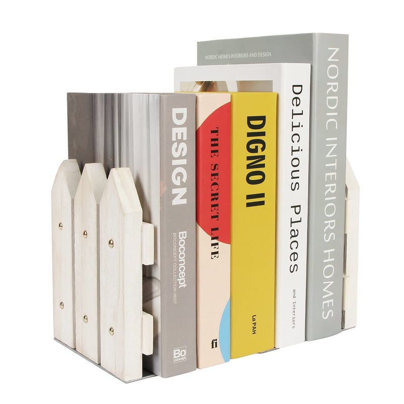 J JACKCUBE DESIGN White Rustic Wood Bookends Set of 2, Decorative Farmhouse Bookend for Heavy Books Magazine DVD on Desk Table Shelf - MK708A - Image 4